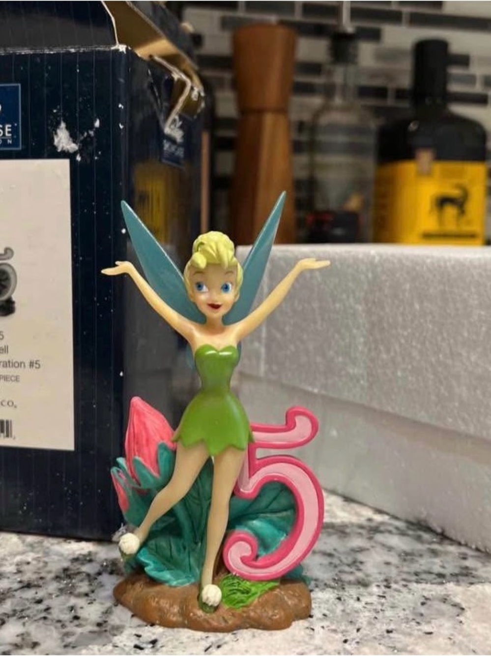 Enesco Green Fairy Cake Topper with Pink Number 5 and Teal Wings